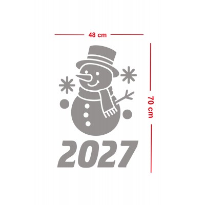 Mağaza ve İş Yerlerine Özel "2027 Kardan Adamlı" Yeni Yıl Yazılı ve Motifli Dekoratif Cam, Vitrin ve Duvar Sticker Seti 