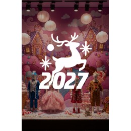 Mağaza ve İş Yerlerine Özel "Geyikli 2027 Yılbaşı" Yazılı ve Motifli Dekoratif Cam, Vitrin ve Duvar Sticker Seti
