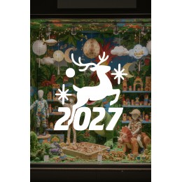 Mağaza ve İş Yerlerine Özel "Geyikli 2027 Yılbaşı" Yazılı ve Motifli Dekoratif Cam, Vitrin ve Duvar Sticker Seti