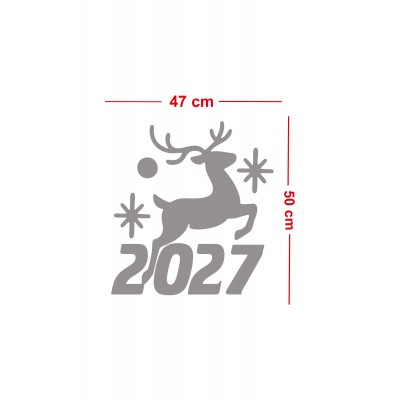 Mağaza ve İş Yerlerine Özel "Geyikli 2027 Yılbaşı" Yazılı ve Motifli Dekoratif Cam, Vitrin ve Duvar Sticker Seti