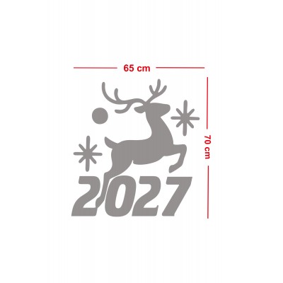 Mağaza ve İş Yerlerine Özel "Geyikli 2027 Yılbaşı" Yazılı ve Motifli Dekoratif Cam, Vitrin ve Duvar Sticker Seti