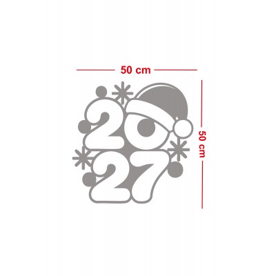 Mağaza, Kreş ve İş Yerlerine Özel "2027 Noel Şapkalı" Yeni Yıl Yazılı ve Motifli Dekoratif Cam, Vitrin ve Duvar Sticker Seti