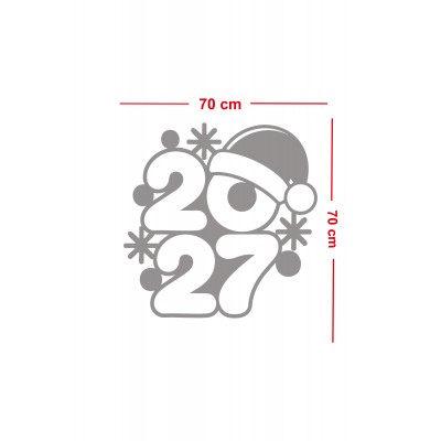 Mağaza, Kreş ve İş Yerlerine Özel "2027 Noel Şapkalı" Yeni Yıl Yazılı ve Motifli Dekoratif Cam, Vitrin ve Duvar Sticker Seti