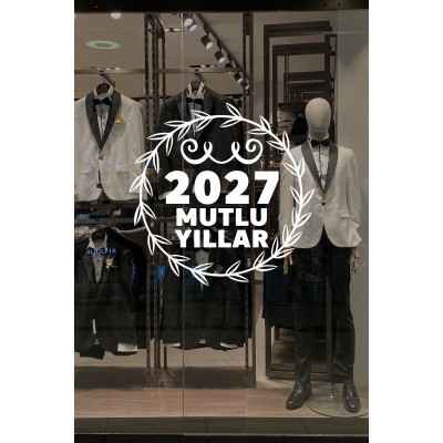Mağaza ve İş Yerlerine Özel "2027 Mutlu Yıllar, Taç Süslemesi ve Kar Tanesi" Yazılı ve Motifli Dekoratif Cam, Vitrin ve Duvar Sticker Seti Mağaza ve İş Yerlerine Özel "2027 Mutlu Yıllar, Taç Süslemesi ve Kar Tanesi" Yazılı ve Motifli Dekoratif Cam, Vitrin ve Duvar Sticker Seti