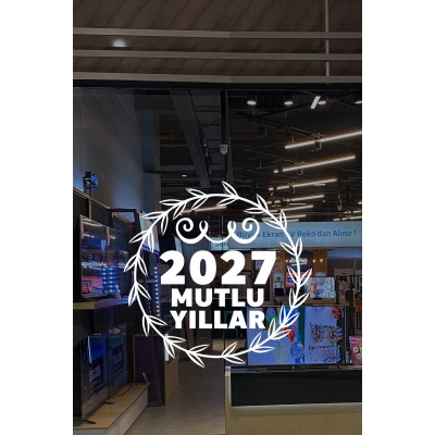 Mağaza ve İş Yerlerine Özel "2027 Mutlu Yıllar, Taç Süslemesi ve Kar Tanesi" Yazılı ve Motifli Dekoratif Cam, Vitrin ve Duvar Sticker Seti Mağaza ve İş Yerlerine Özel "2027 Mutlu Yıllar, Taç Süslemesi ve Kar Tanesi" Yazılı ve Motifli Dekoratif Cam, Vitrin ve Duvar Sticker Seti