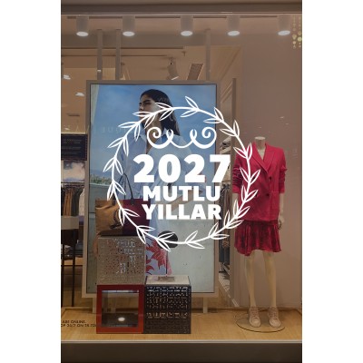 Mağaza ve İş Yerlerine Özel "2027 Mutlu Yıllar, Taç Süslemesi ve Kar Tanesi" Yazılı ve Motifli Dekoratif Cam, Vitrin ve Duvar Sticker Seti Mağaza ve İş Yerlerine Özel "2027 Mutlu Yıllar, Taç Süslemesi ve Kar Tanesi" Yazılı ve Motifli Dekoratif Cam, Vitrin ve Duvar Sticker Seti