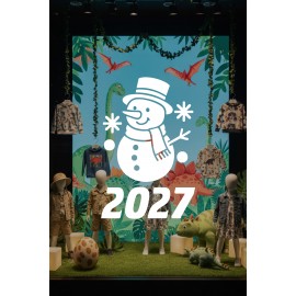 Mağaza ve İş Yerlerine Özel "2027 Kardan Adamlı" Yeni Yıl Yazılı ve Motifli Dekoratif Cam, Vitrin ve Duvar Sticker Seti 