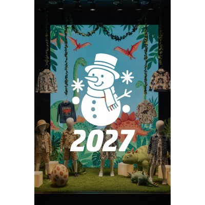 Mağaza ve İş Yerlerine Özel "2027 Kardan Adamlı" Yeni Yıl Yazılı ve Motifli Dekoratif Cam, Vitrin ve Duvar Sticker Seti 
