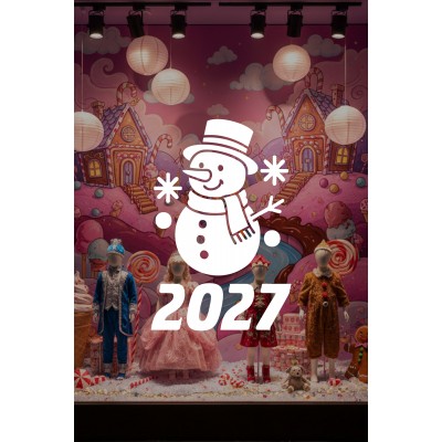 Mağaza ve İş Yerlerine Özel "2027 Kardan Adamlı" Yeni Yıl Yazılı ve Motifli Dekoratif Cam, Vitrin ve Duvar Sticker Seti 