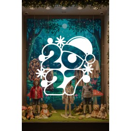 Mağaza, Kreş ve İş Yerlerine Özel "2027 Noel Şapkalı" Yeni Yıl Yazılı ve Motifli Dekoratif Cam, Vitrin ve Duvar Sticker Seti