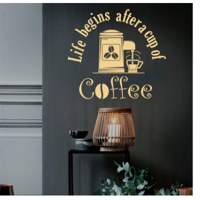 Kafe ve Restoranlara Özel  Life Begins After a Cup Of Coffee Yazısı Cam Vitrin Sticker Yapıştırma