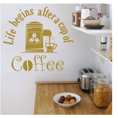 Kafe ve Restoranlara Özel  Life Begins After a Cup Of Coffee Yazısı Cam Vitrin Sticker Yapıştırma