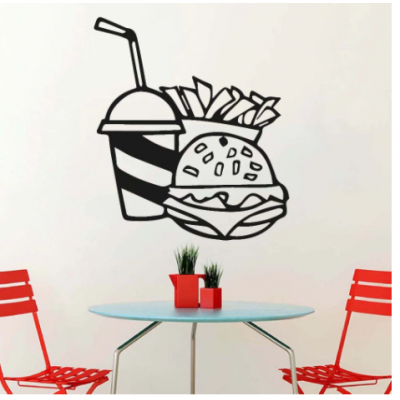 Kafe ve Restoranlara Özel  Fast Food  Hamburger Cola Patates  Yazısı Cam Vitrin Sticker Yapıştırma