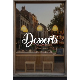 Desserts Yazılı Cam Sticker – Kafe & Pastane Vitrin Yazısı – Minimal Tatlı Cam Dekoru