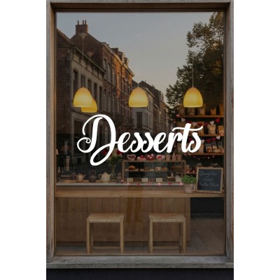 Desserts Yazılı Cam Sticker – Kafe & Pastane Vitrin Yazısı – Minimal Tatlı Cam Dekoru