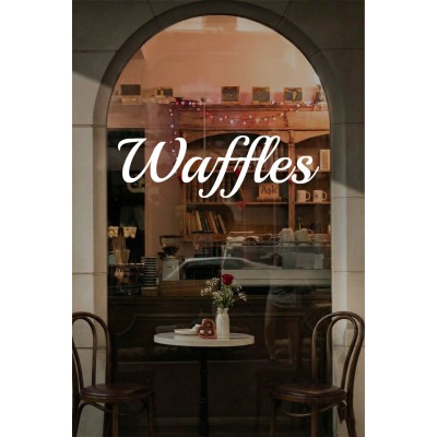 Kafe ve Tatlıcılara Özel Waffles Yazılı Cam Vitrin Sticker – Dekoratif Tatlı Temalı Sticker