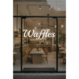 Kafe ve Tatlıcılara Özel Waffles Yazılı Cam Vitrin Sticker – Dekoratif Tatlı Temalı Sticker