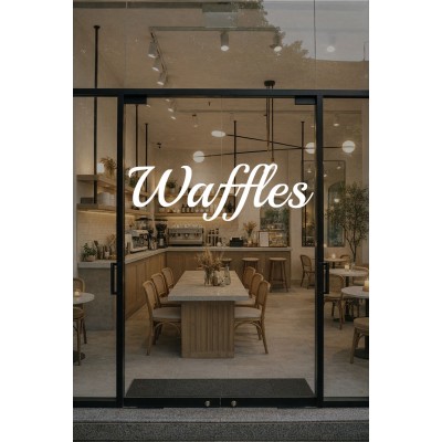 Kafe ve Tatlıcılara Özel Waffles Yazılı Cam Vitrin Sticker – Dekoratif Tatlı Temalı Sticker