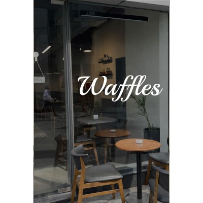 Kafe ve Tatlıcılara Özel Waffles Yazılı Cam Vitrin Sticker – Dekoratif Tatlı Temalı Sticker