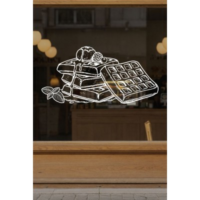 Kafe ve Pastaneler İçin Waffle Tatlı Cam Vitrin Sticker – Dekoratif Cam Yazısı