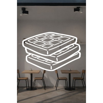 Kafe & Pastane Vitrin Sticker – Minimal Waffle Çizim Cam Dekoru
