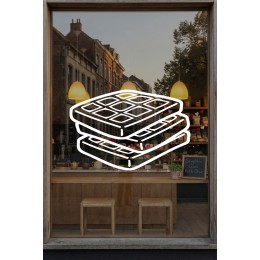 Kafe & Pastane Vitrin Sticker – Minimal Waffle Çizim Cam Dekoru