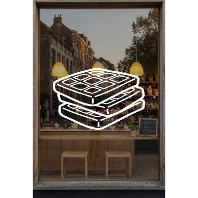 Kafe & Pastane Vitrin Sticker – Minimal Waffle Çizim Cam Dekoru