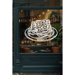 Kafe & Pastane Vitrin Sticker – Tabakta Waffle Tatlı Çizim Cam Dekoru