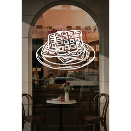 Kafe & Pastane Vitrin Sticker – Tabakta Waffle Tatlı Çizim Cam Dekoru