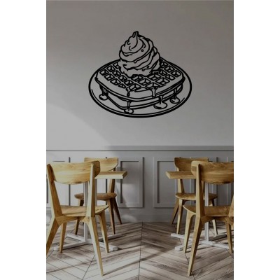 Restoran & Cafe Cam Sticker – Kremalı Waffle Tatlı Tasarım Vitrin Dekoru