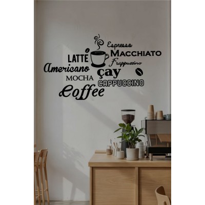 Kafe & Restoran Cam Vitrin Sticker – Kahve Yazıları (Latte, Espresso, Cappuccino) Dekor Seti
