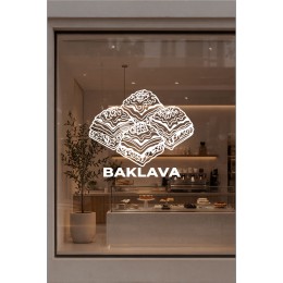 Baklava İkonlu Cam Vitrin Sticker – Kafe Dekorasyonu - Kafe Sticker Vitrin Tasarımı