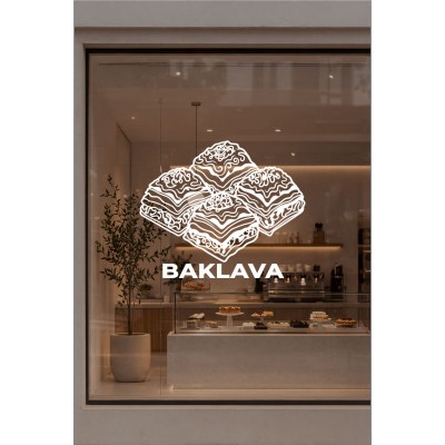 Baklava İkonlu Cam Vitrin Sticker – Kafe Dekorasyonu - Kafe Sticker Vitrin Tasarımı