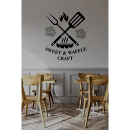 Kafe & Tatlıcı Cam Vitrin Sticker – Sweet & Waffle Yazısı Dekor Tasarımı - Waffle ve Tatlı Temalı Dekor