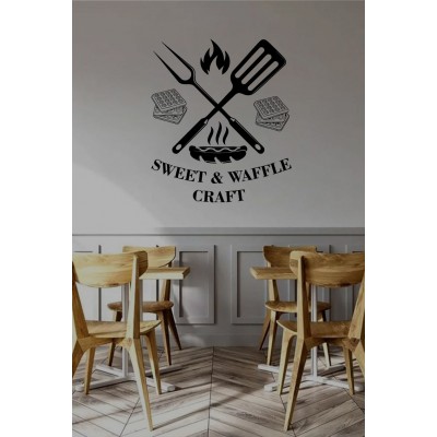 Kafe & Tatlıcı Cam Vitrin Sticker – Sweet & Waffle Yazısı Dekor Tasarımı - Waffle ve Tatlı Temalı Dekor