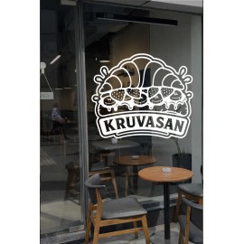 Kruvasan Kafe Vinil Sticker – Cam Vitrin & Duvar Çıkartması – Pastane Logo Sticker