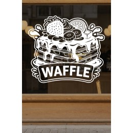 Waffle Kafe Vinil Duvar Sticker – Çilek Muz Oreo Süslemeli – Kafe Duvar & Cam Çıkartması