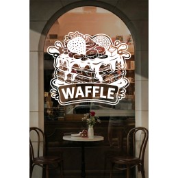 Waffle Kafe Vinil Duvar Sticker – Çilek Muz Oreo Süslemeli – Kafe Duvar & Cam Çıkartması