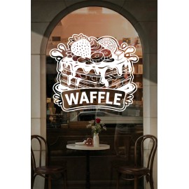 Waffle Kafe Vinil Duvar Sticker – Çilek Muz Oreo Süslemeli – Kafe Duvar & Cam Çıkartması