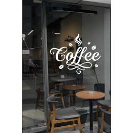Coffee Kafe Vinil Cam Sticker – El Yazısı Kahve Yazılı Sticker – Kafe Vitrin & Duvar Çıkartması