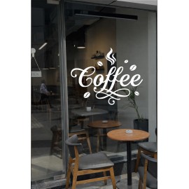 Coffee Kafe Vinil Cam Sticker – El Yazısı Kahve Yazılı Sticker – Kafe Vitrin & Duvar Çıkartması