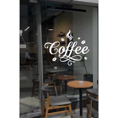 Coffee Kafe Vinil Cam Sticker – El Yazısı Kahve Yazılı Sticker – Kafe Vitrin & Duvar Çıkartması