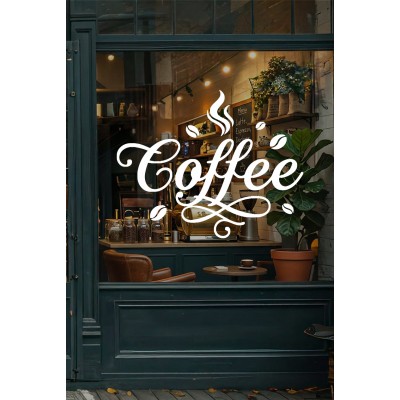 Coffee Kafe Vinil Cam Sticker – El Yazısı Kahve Yazılı Sticker – Kafe Vitrin & Duvar Çıkartması