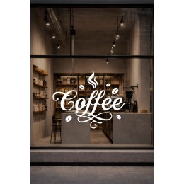 Coffee Kafe Vinil Cam Sticker – El Yazısı Kahve Yazılı Sticker – Kafe Vitrin & Duvar Çıkartması