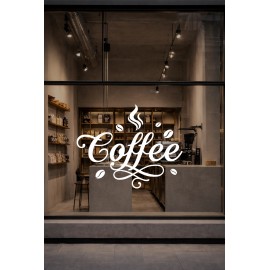 Coffee Kafe Vinil Cam Sticker – El Yazısı Kahve Yazılı Sticker – Kafe Vitrin & Duvar Çıkartması