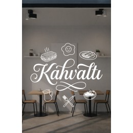 Kahvaltı Yazılı Kafe Duvar Sticker – Tost Yumurta Çay İkonlu Restoran Vinil Çıkartma