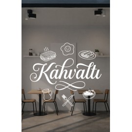 Kahvaltı Yazılı Kafe Duvar Sticker – Tost Yumurta Çay İkonlu Restoran Vinil Çıkartma