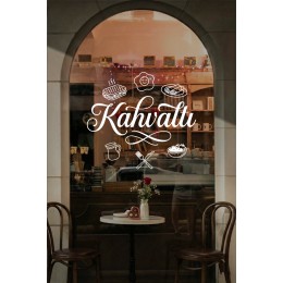 Kahvaltı Yazılı Kafe Duvar Sticker – Tost Yumurta Çay İkonlu Restoran Vinil Çıkartma