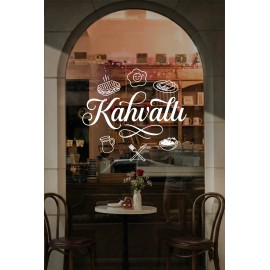 Kahvaltı Yazılı Kafe Duvar Sticker – Tost Yumurta Çay İkonlu Restoran Vinil Çıkartma