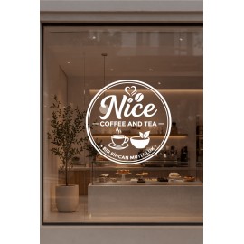 Kişiye Özel Kafe Logo Sticker - Kafe Dekorasyonu - İşletme Logosu Sticker - Kafe Vitrin & Duvar Çıkartması